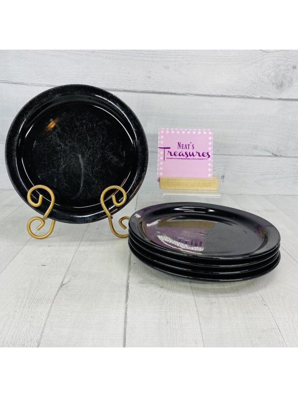 Mainstays STACKABLES BLACK Solid Oven Safe Stoneware Coupe 8" Salad Plates Set 5
